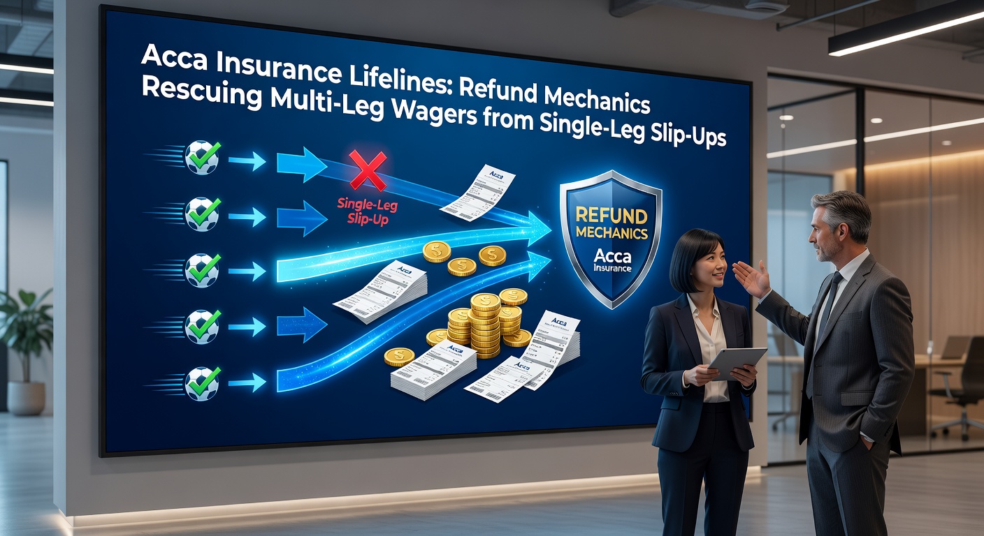 Graphic showing a multi-leg accumulator bet with one leg failing but insurance refunding the stake