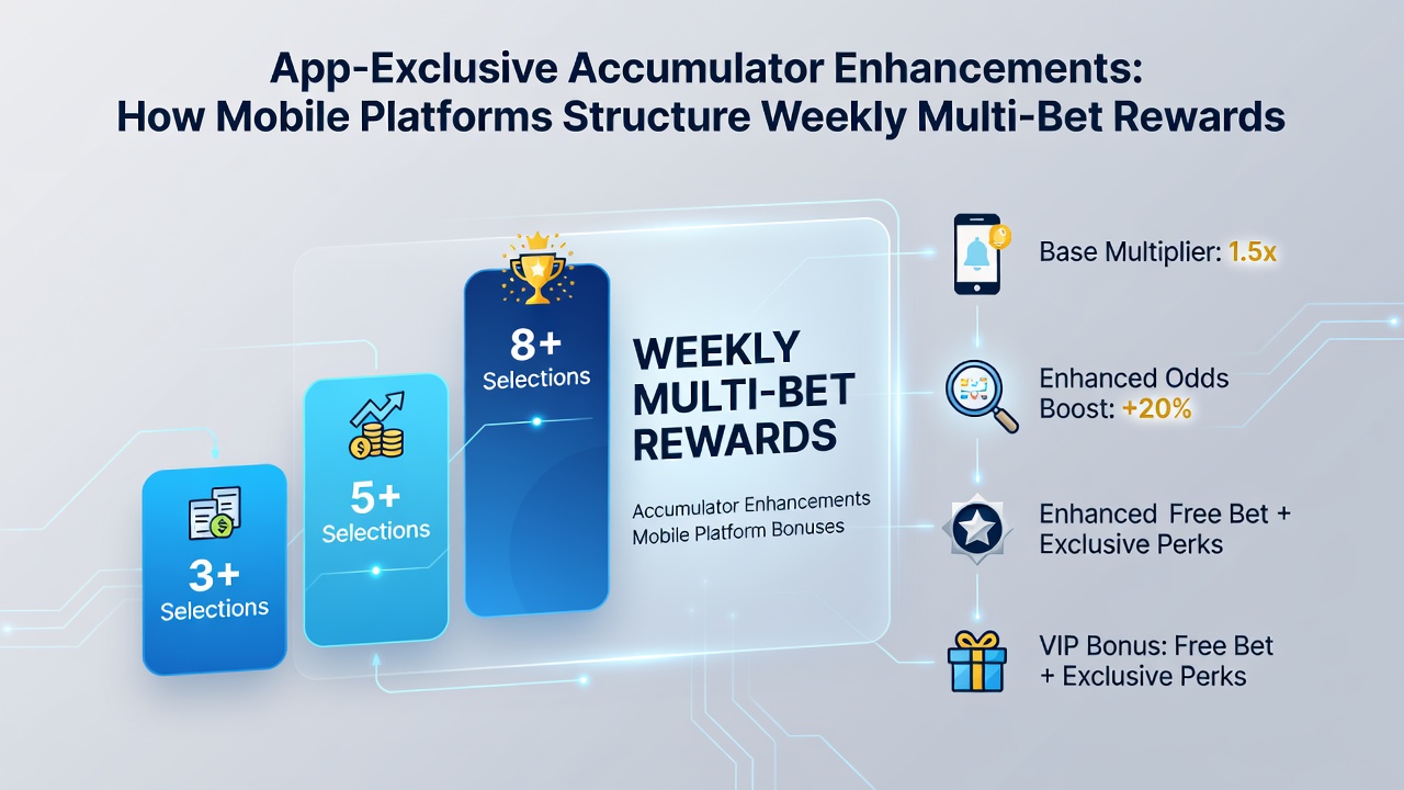 Illustration of weekly reward tracking dashboard within a mobile betting application for accumulator participants