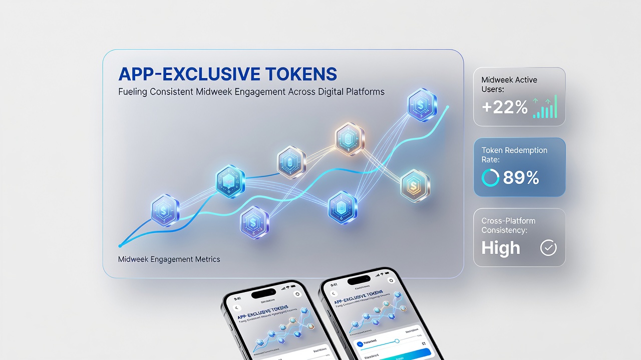 Analytics dashboard displaying midweek engagement trends and token distribution statistics across multiple digital platforms