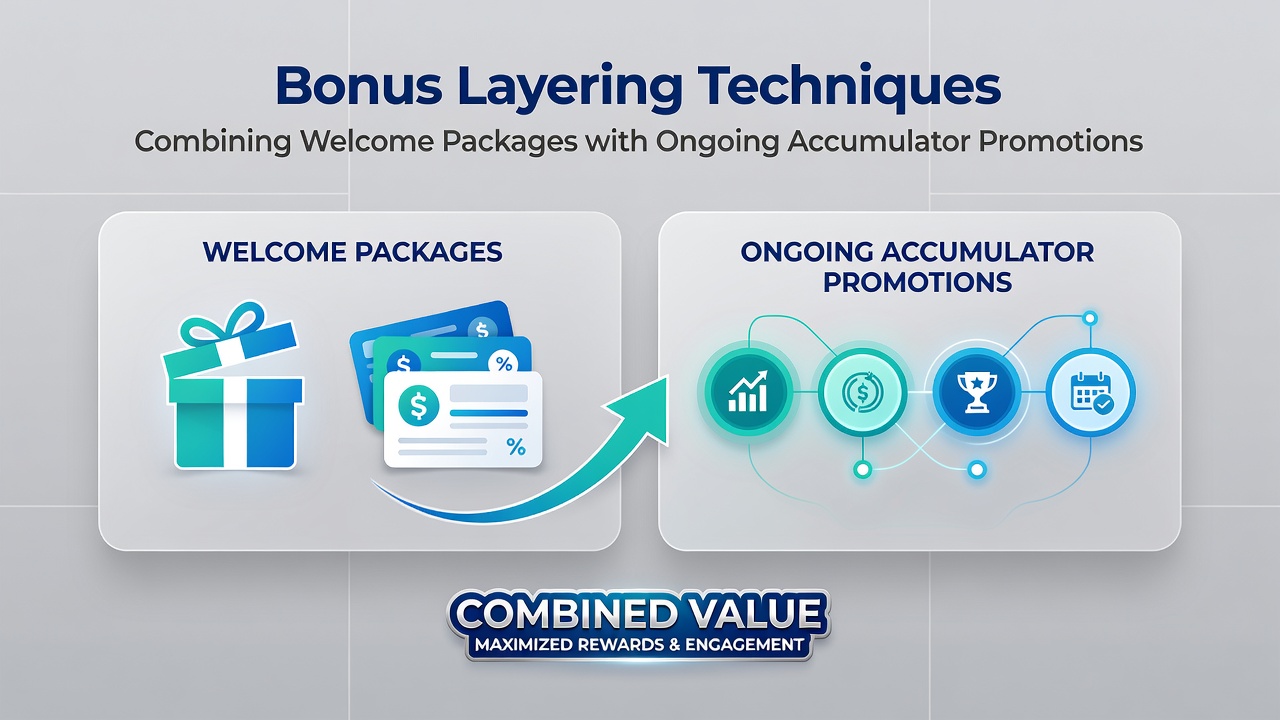 Diagram depicting sequential activation of welcome and accumulator bonuses in a sportsbook interface