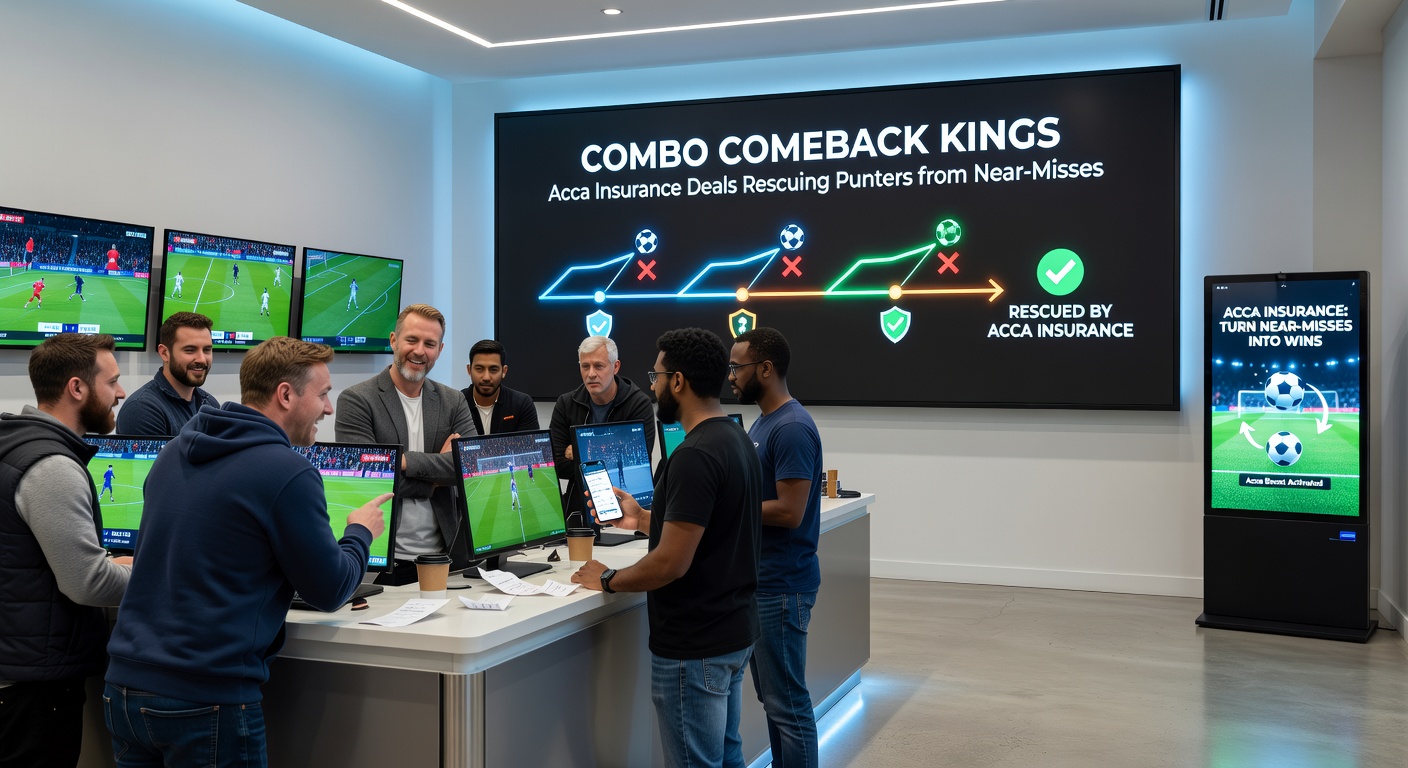 Close-up of a bookmaker app showing an acca insurance claim activating after one leg fails, with free bet credited instantly