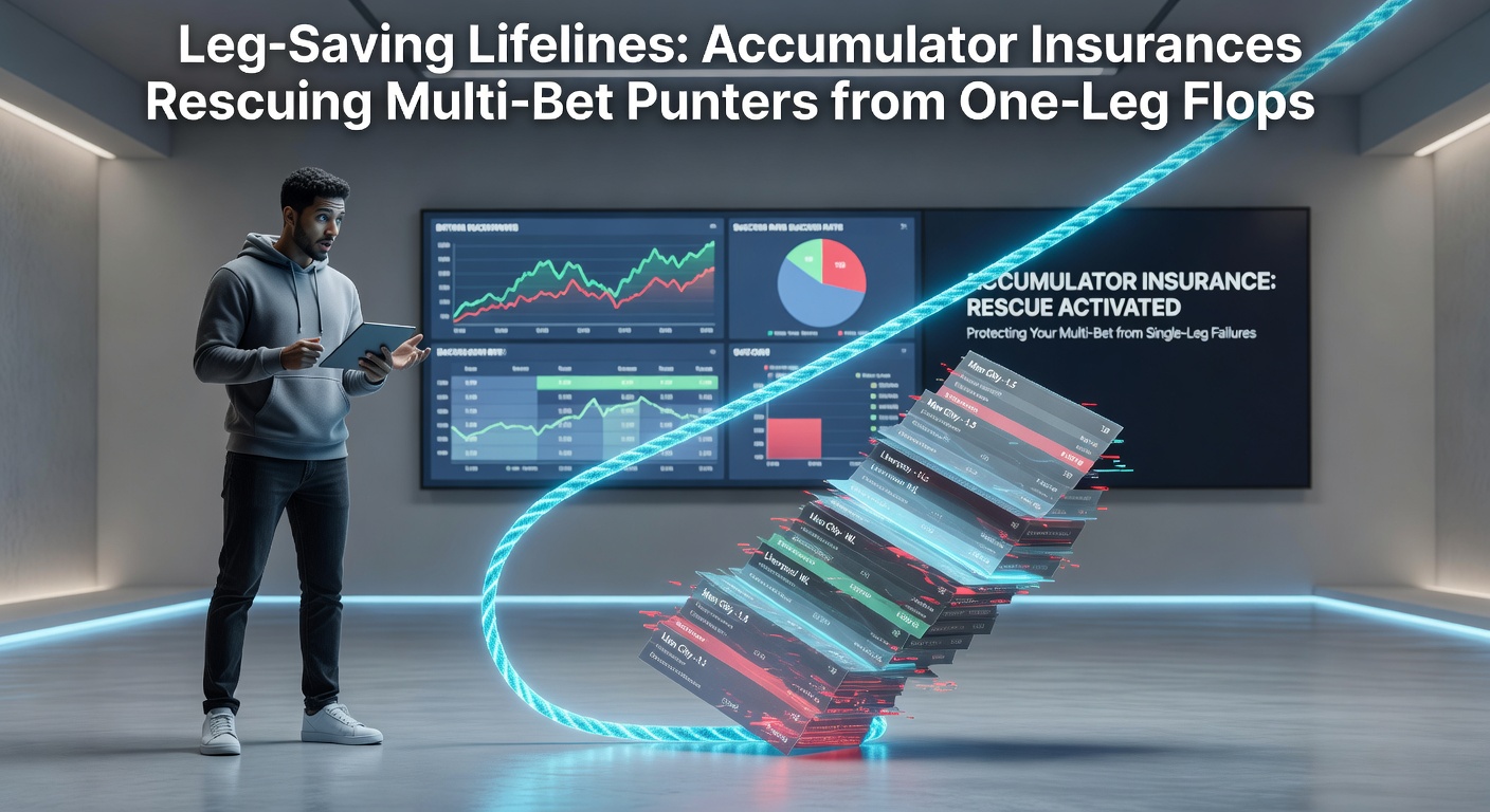 A punter checks a smartphone screen showing an accumulator bet with insurance payout highlighted, evoking relief after a near-miss multi-leg wager