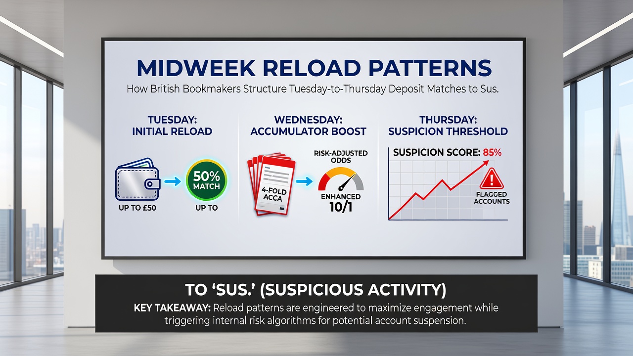 Data charts showing midweek betting activity levels and deposit match redemption rates in Britain
