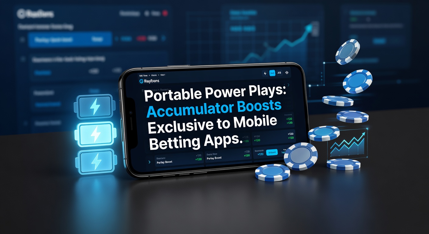 Smartphone screen showing a mobile betting app with an accumulator boost offer highlighted, featuring enhanced odds on a multi-leg football parlay