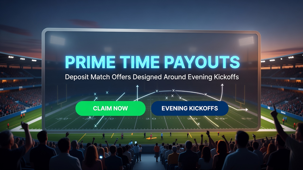 Mobile betting app displaying deposit match bonus for evening sports events