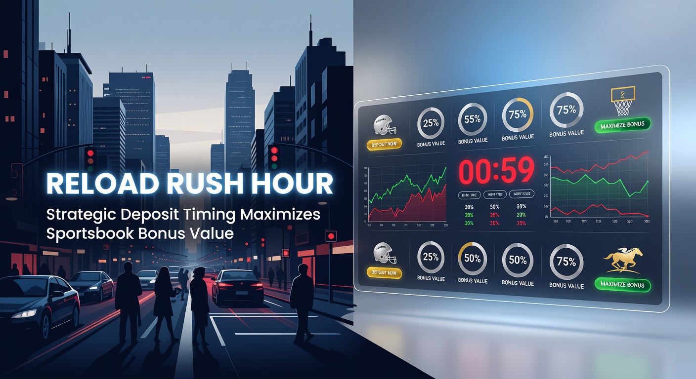 Digital clock showing peak betting hours with sportsbook icons and bonus notifications overlayed, illustrating strategic deposit timing