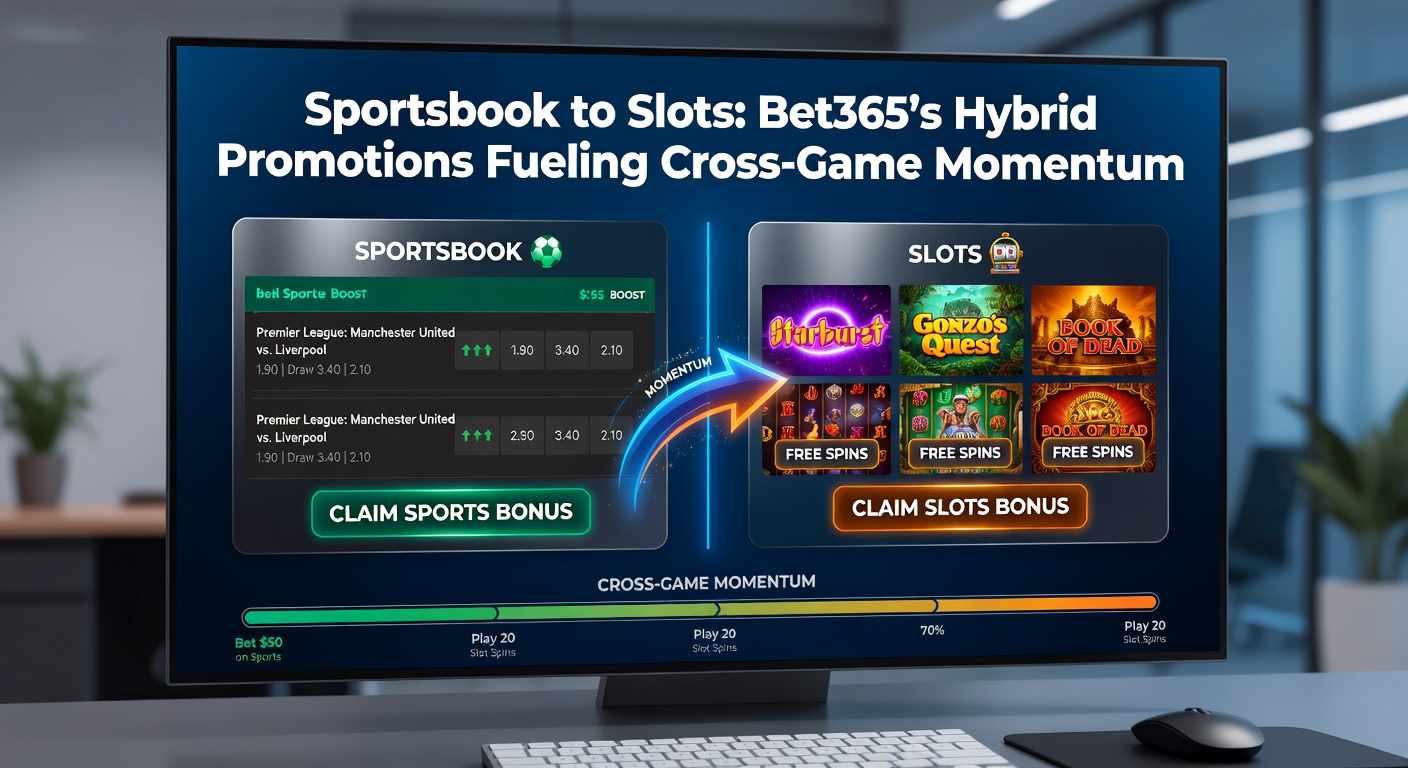 Close-up of Bet365 promotion banner illustrating sportsbook winnings converting to slot bonuses